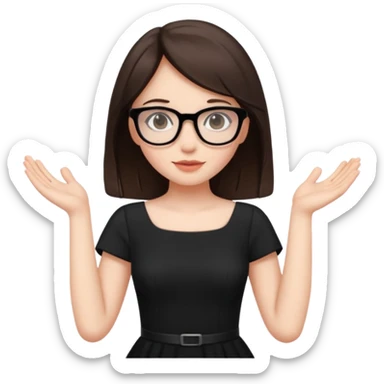 a cute brunette girl in a black dress wearing glasses  with two hands  sticker