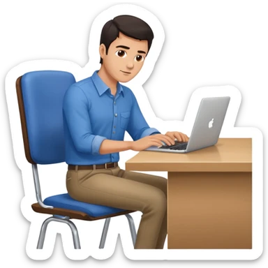 Rich man sitting on a chair, working at desk, looking to laptop in office, in shirt, dark hair, he is german very beautiful looks like, full body view sticker