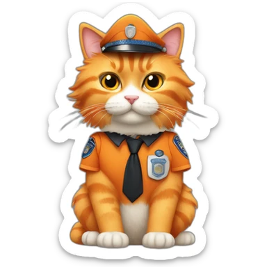 orange fluffy cat with arms and legs - police officer sticker