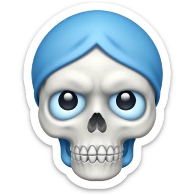 skull emoji with blue teardrop, frowning sticker