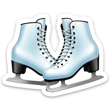 An icon showing a pair of elegant ice skates gliding across a smooth, frozen rink with snowflakes in the air. In the background, twinkling lights, winter trees, and cheering spectators create a festive atmosphere. Transparent background highlights the grace and charm of ice skating. sticker