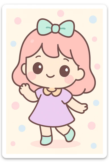 a girl with big eyes, cute pose, kawaii style sticker