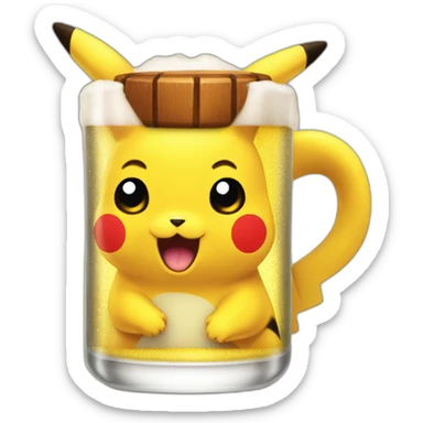 tête de picachu boit une bière sticker