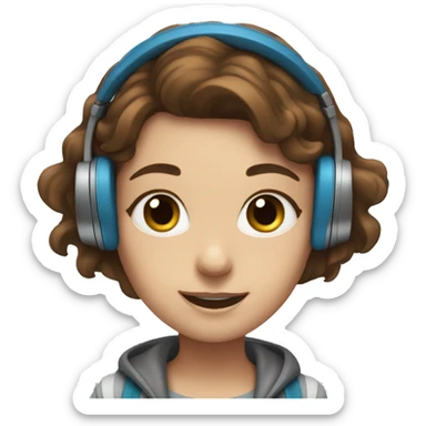 Girl with brown hair and blue eyes dancing with headphones sticker