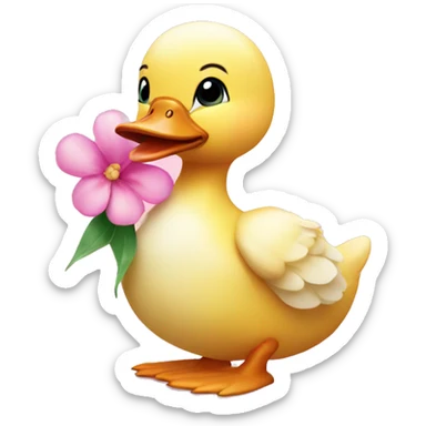 duckling holding pink flower sticker