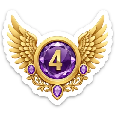 4th place award Number in frame decorated with golden angel  wings and amethyst  stone sticker