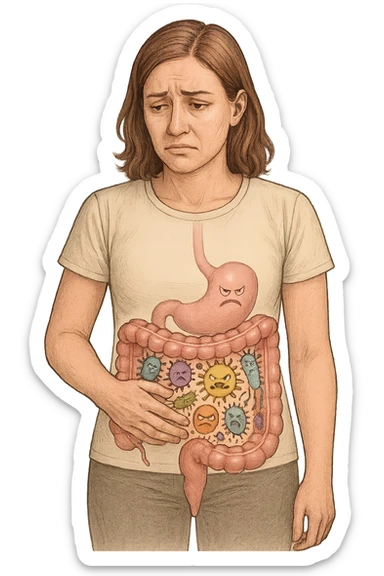 donna con batteri cattivi pieni nel suo intestino sticker