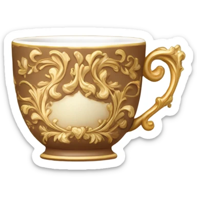 Light brown and gold vintage rococo coffee cup  sticker
