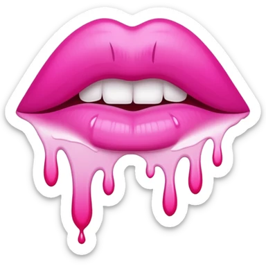 White paint dripping from hot pink ombre glossy lips sticker