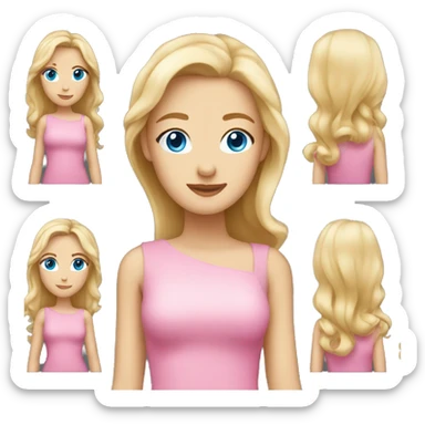 Thin woman with blonde hair and blue eyes wearing a cute pink dress sticker