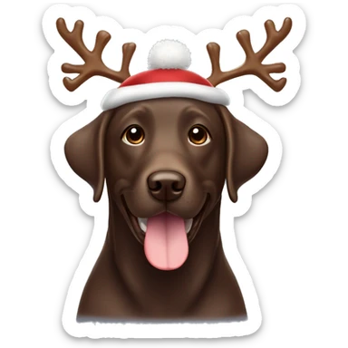 happy chocolate labrador with reindeer hat sticker