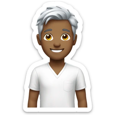 smiling boy in white shirt with grey hair  sticker