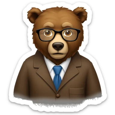 brown bear animal as a university professor, Apple ios style emoji, wearing thick plastic tortoise shell glasses sticker