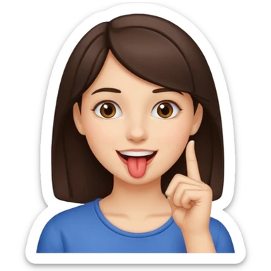 A brunette girl sucks her index finger with her mouth. sticker