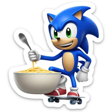 Sonic on skateboard  eating chicken noodle soup  sticker