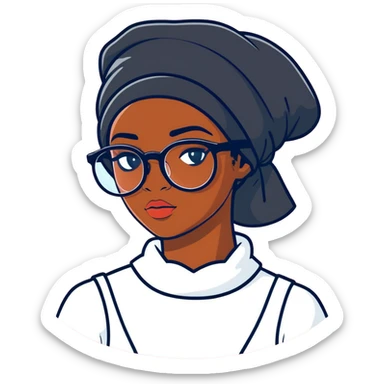 Black girl with glasses wearing a black bonnet  sticker