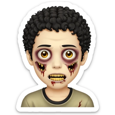 menino com cabelo cacheado preto e olhos marrons, com a boca lembrando a de um zumbi e com grills dourados sticker