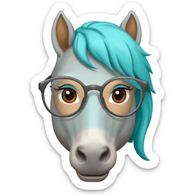 grey horse head with turquoise hair and glasses sticker