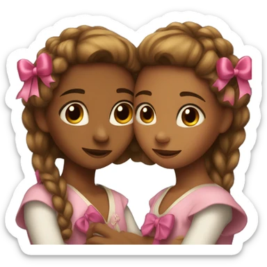 two girls hugging with bows if their hair, brown skinned sticker