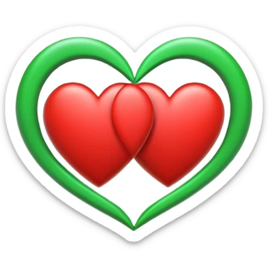 two hearts orbiting around each other like binary stars. one is red, the other is green sticker