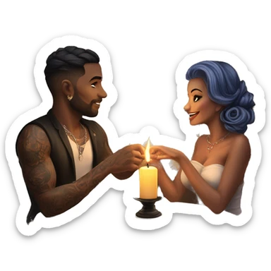 romantic candle light dinner for beautiful tattooed couple sticker