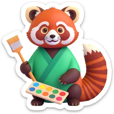red panda with brush and pallet sticker