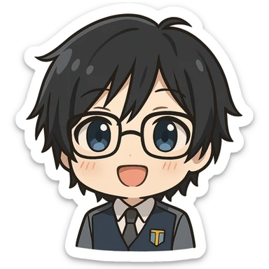 chibi anime style emoji combining Hiro from 'Darling in the Franxx', Miyamura from 'Horimiya', and Kanata Asai from 'Ovation Moments' sticker