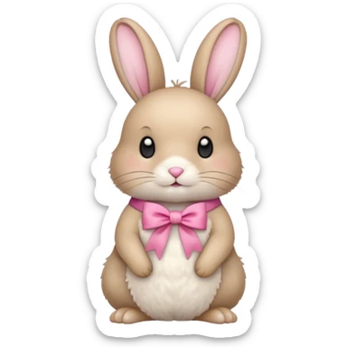 a beige rabbit with a pink ribbon on its neck sticker