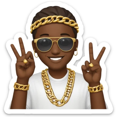rapper emoji making a hand sign, gold chain, sunglasses sticker