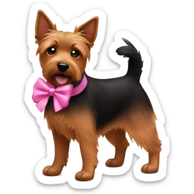 Brown and black Australian terrier dog wearing a pink bow around neck sticker