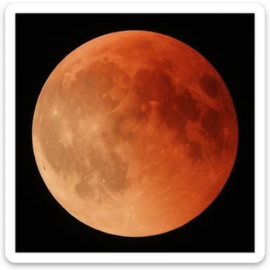 blood moon with smoother craters, two-tone fill: beige and dark red, smooth gradient transition between colors, realistic moon style sticker