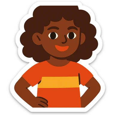girl with curly brown hair, dark brown eyes, and brown skin sticker