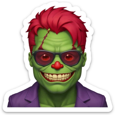 Zombie hulk with sun glasses and red hair and joker nose sticker