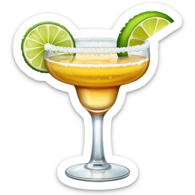 Margarita – glass with salted rim, lime wedge, cold drink sticker