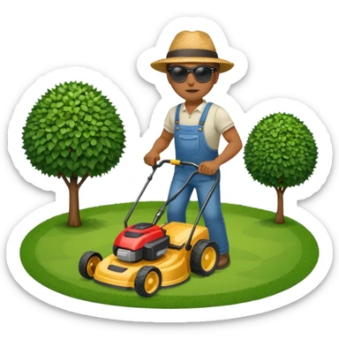man mowing lawn sticker