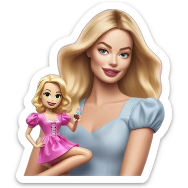 Margot Robbie playing with barbie Doll sticker