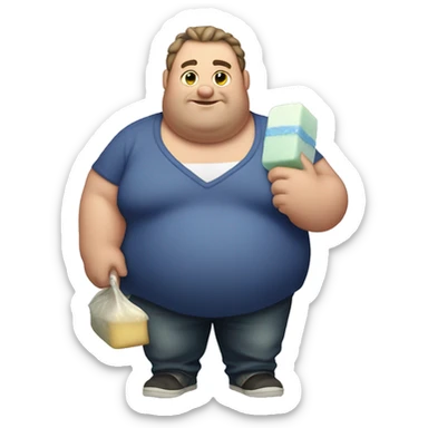 fat guy holding a bar of soap sticker