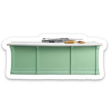 Realistic front facing mint green kitchen counter island bar. sticker