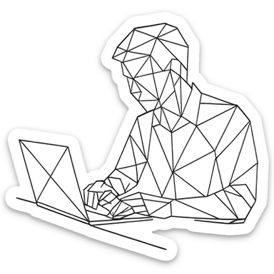 polygonal style line art of a person working, geometric lines sticker