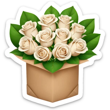 white roses bouquet in brown paper sticker
