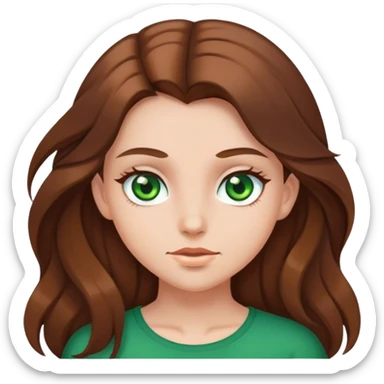 Girl with brown long hair, middle hair part, green eyes sticker