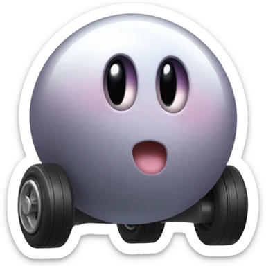 Metal cute black eyes Kirby ball driving on 4 car wheels sticker