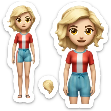 Realistisch meisje met blond haar en bruine ogen. Ze is aan het game en speelt Fortnite. Ze heeft een kerst pyjama aan en een lach op haar gezicht. Haar wangen kleuren wat rood  sticker