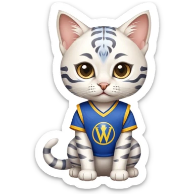 White bengal kitten in warriors jersey sticker