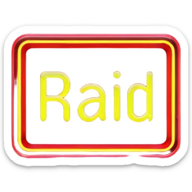  a rectangular neon sign that says RAID sticker