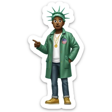 The Statue of Liberty wearing a jacket blowing a kiss sticker