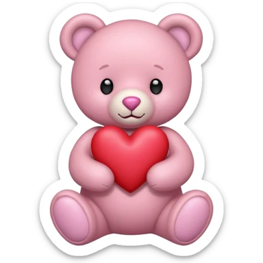 pink pastel teddy bear hold red heart sticker
