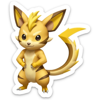 Electric Lemon-Yellow Sharp-Striped Spark-Crackling Agile Raichu-Zeraora hybrid Fakémon (full body) sticker