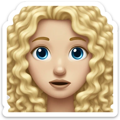 White girl with long blonde spiral curls and blue eyes crying sticker
