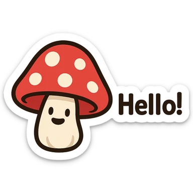 a red mushroom with a friendly greeting, versatile style sticker